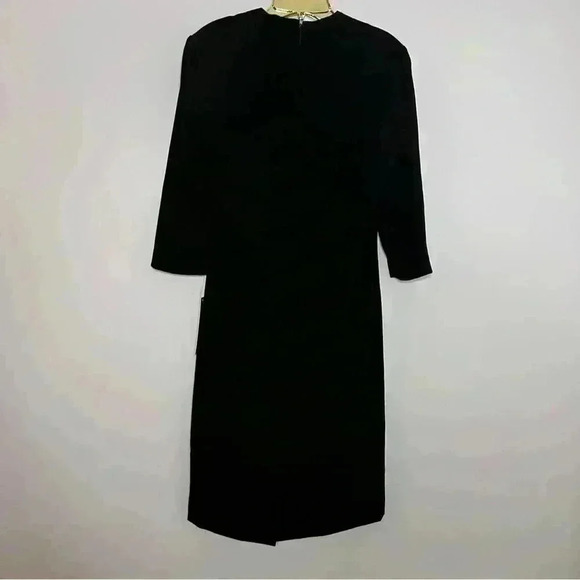 TAHARI ASL Ruched Waist Crepe Sheath Career Dress 3/4 Sleeve Black Size 8, NWT - Picture 3 of 5